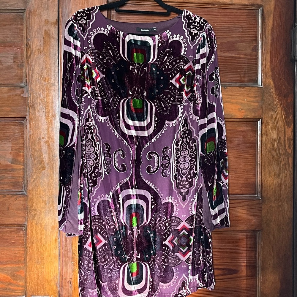 Desigual purple mixed print mini dress